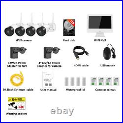 1080P Security Camera System Wireless Outdoor WiFi 12'' LCD Monitor CCTV 1TB Kit