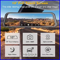 10 2.5K Car Video Camera Rear View Mirror Dash Cam Night Vision Touch Screen