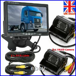 12V-24V Bus Truck Dual IR Backup Camera + 7 Rearview Monitor Night Vision Kit