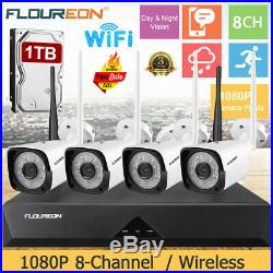 1TB HDD+ 1080P HD Wireless CCTV Home Security Camera System 8CH NVR Recorder Kit