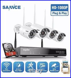 1TB SANNCE WLAN Wireless Wifi 8CH NVR 1080P CCTV Camera System Security Kit IR