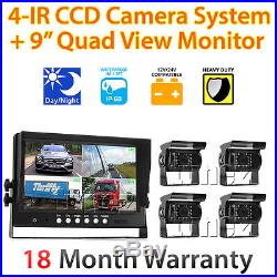 24V Waterproof 4 CCD Reversing Parking Camera 4Pin 9 Monitor Caravan Truck Kit