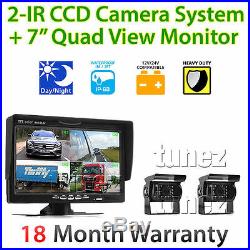 2 x Waterproof CCD Reversing Camera 4Pin + 7 Monitor Caravan Rear View Kit 24V