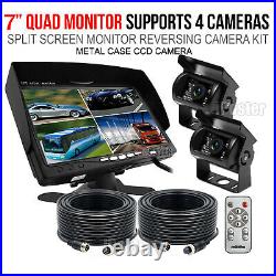 2x CCD Reversing Camera 4-PIN 7 Split QUAD Monitor Trailer Caravan 10M+20M Kit