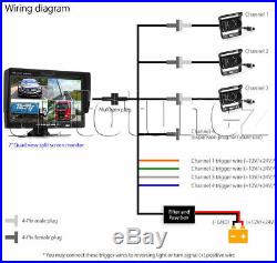 3x Waterproof CCD Reversing Camera 4PIN 7 LCD Monitor Truck Bus Rear View Kit