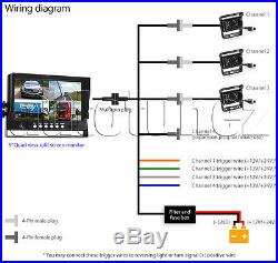 3x Waterproof CCD Reversing Camera 4PIN 9 LCD Monitor Truck Bus Rear View Kit