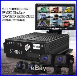 4CH Car Truck DVR Video Recorder+7 HD Monitor+4 Matte Night Vision Cameras Kit