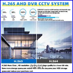4CH FULL HD 1080P CCTV Camera Home Security System Kit Outdoor H. 265+ DVR 5.0MP