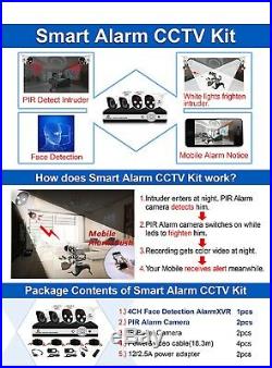 4CH Smart PIR Alarm Night Vision CCTV KIT with1TB Hard Drive, facial recognition