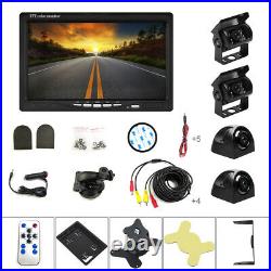 4x Reversing Camera + 7 4CH Monitor Car Rear View Kit For Bus Truck 10M Cable