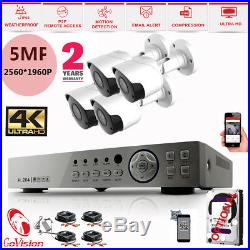 5MP 4K 1960P ULTRA HD CCTV Night Vision Outdoor 4CH DVR Home Security System Kit