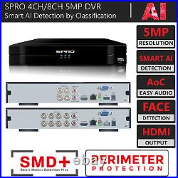 5MP CCTV System 4CH 8CH DVR Colour Night Audio Mic Camera HDMI Kit UK Trade SPRO
