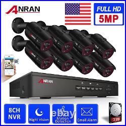 5MP PoE Security Camera System 8CH NVR Smart Home Kit 2TB HDD 724 Recording POE