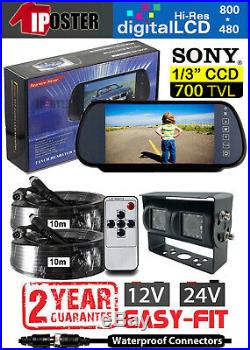 7 Easy-Fit Mirror Monitor Reversing Camera-Black Sony 700TVL CCD Twin Lens Kit