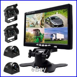 7 HD Quad Split Monitor&4 Backup Camera Kit IR Night Vision For Car Trailer Bus