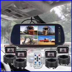 7 Quad Monitor+4x Rear View Cameras+4ch Suzy Coil Trailer Cables For Truck RV