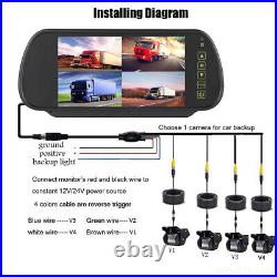 7 Quad Monitor+4x Rear View Cameras+4ch Suzy Coil Trailer Cables For Truck RV