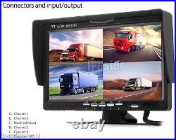 7 Quad Monitor Split Screen Reversing 2 Camera IR CCD 4PIN Kit RV Truck 24V/12V