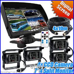 7 Quad Monitor Split Screen Reversing 4 Camera IR CCD 4PIN HD Kit Truck 24V/12V