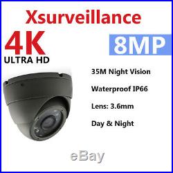 8MP 4K 3840P 1080P CCTV HD IP66 NightVision Outdoor DVR Home Security System Kit