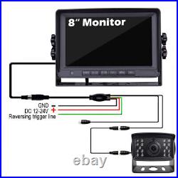 8 Monitor 4 Pin 20M IR Rear View CCD Reverse Camera Kit Truck Caravan Trailer