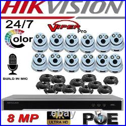 8mp Hikvision Cctv Nvr Viper Pro Colorvu Ip Poe Outdoor Audio Camera System Kit