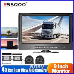 9 4CH Split Quad Monitor 1080P + 4 x Car Rear View Camera Kit For Truck Van BUS