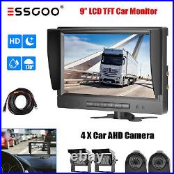 9 Monitor Split 4 Screen + 4 Rear View Parking AHD Camera Kit For BUS Van Truck