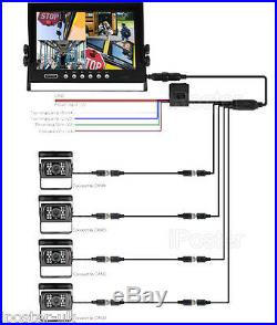 9 QUAD MONITOR+4x 18 IR LED REAR VIEW REVERSE CCD CAMERA 4PIN KIT FOR TRUCK BUS