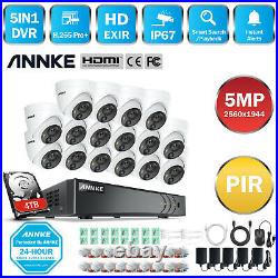 ANNKE Dome PIR CCTV 5MP Camera 16CH H. 265+ 5IN1 DVR Night Vision Remote IP67 Kit