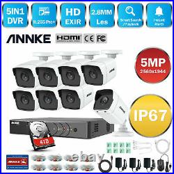 ANNKE Outdoor CCTV 5MP Bullet Camera 8CH 5IN1 H. 265+DVR Home Security System Kit