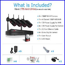 ANRAN 1080P Security Camera System Outdoor Wireless WIFI 8CH 1TB HDD NVR Kit APP