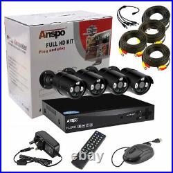 ANSPO CCTV Camera System 1080P HD 4CH DVR Home Outdoor Kit 1TB Hard Drive UK