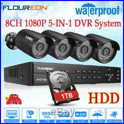 CCTV HD 1080 2.0MP Night Vision Outdoor DVR Home Security System Kit + 1TB HDD