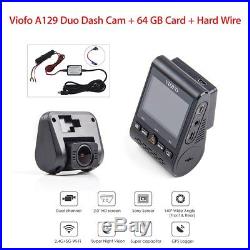 Dual Channel F1.6 GPS Wifi Viofo A129 Duo Car Dash Cam +64G Card & Hardwire Kit