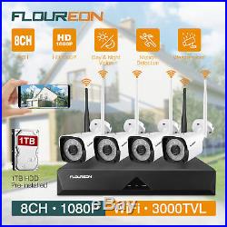 FLOUREON 1TB 1080P Wireless CCTV System outdoor IP Camera 8CH NVR Recorder Kit
