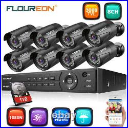 FLOUREON 8CH 1080P AHD DVR 8X Outdoor 3000TVL 2.0MP Camera Security Kit + 1TB EU