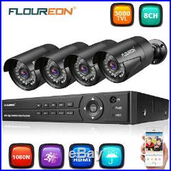 FLOUREON 8CH 1080P AHD DVR Outdoor 3000TVL 2MP Camera CCTV Security System Kit