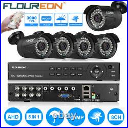 FLOUREON CCTV System Kit 8CH 1080N AHD DVR Outdoor 3000TVL Security Camera Metal