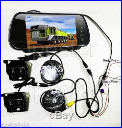 For Motorhome Bus 2x Camera Rear View Reversing CCD 4Pin Kit & 7 Mirror Monitor