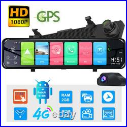 HD 12inch WIFI Android 8.1 4G Dual Lens Car GPS Rearview Mirror Dash Cam DVR Kit