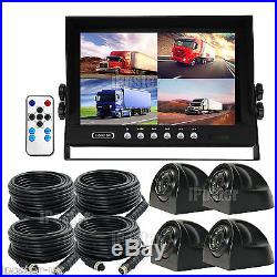 HD 9 Quad Split Monitor 4Pin Kit 4x Side View CCD Color Camera 4x 33Ft Cables