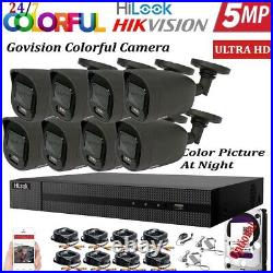 HIKVISION 5MP COLORVU CCTV SYSTEM UHD DVR 24/7 COLORVu OUTDOOR BULLET CAMERA KIT