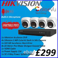 Hikvision 5mp Colorvu Audio MIC Cctv Security Outdoor Indoor Camera System Kit