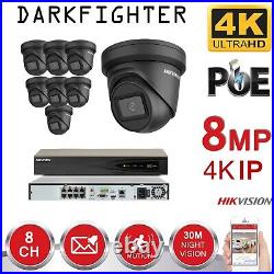 Hikvision 8mp 4k Uhd Cctv System Poe 8ch Channel Nvr Darkfighter Dome Camera Kit