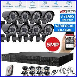 Hikvision CCTV HD 1960P DVR 5MP 70M Varifocal Camera Home Security System Kit