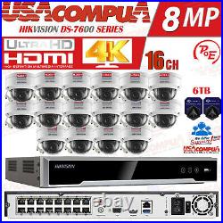 Hikvision DS-7616NI-Q2/16P 16CH 4K 8MP NVR 16 x 4MP Dome IP POE Camera System 6T