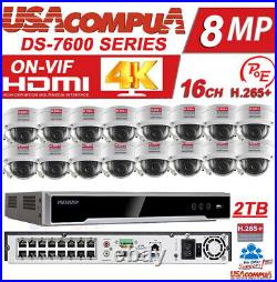 Hikvision DS-7616NI-Q2/16P 16 CH 4K 8MP NVR 16 x 2MP Dome IP POE Camera System