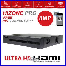 Hizone Pro 8mp 5mp Cctv System Uhd 4k Dvr 4ch 8ch Night Vision Grey Camera Kit