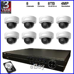 NVR Kit 4K 8CH NVR+8TB Hard Disk+4MP Dome IP Cameras (8 Pieces)